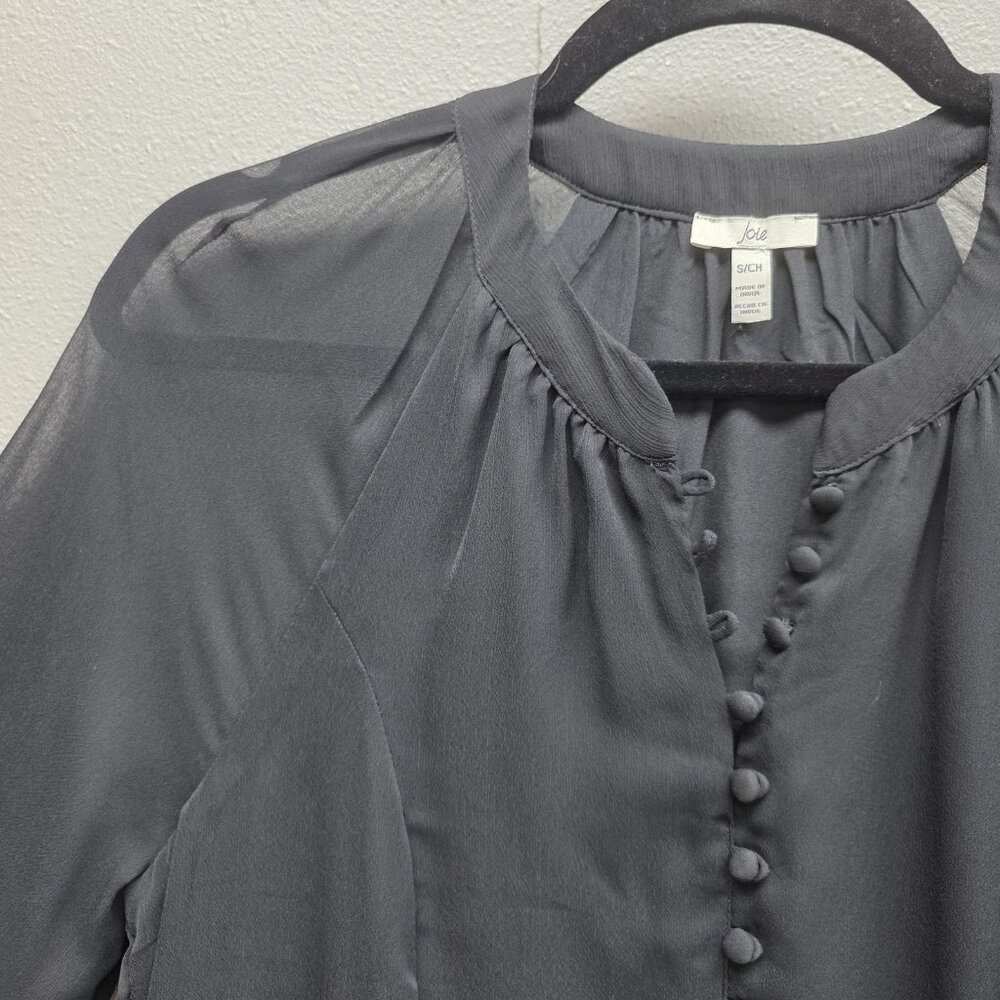 Joie Dress Womens Small Black Caviar Sheer Chiffon Long Sleeve Lined Tunic Mini - Picture 2 of 13